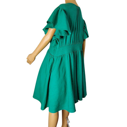 Green Nordstrom Chelsea 28 Fit & Flare Midi Short Ruffle Cap Sleeve Dress Size 2X