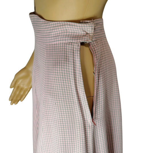 1950s Handmade Pink Gray Checkered Full Circle Midi Skirt Side Zipper Size 0 [Vintage]