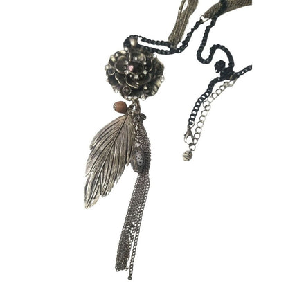 Napier Mixed Media Flower Leaf Crystal Stones Extra Long Chain Link Necklace