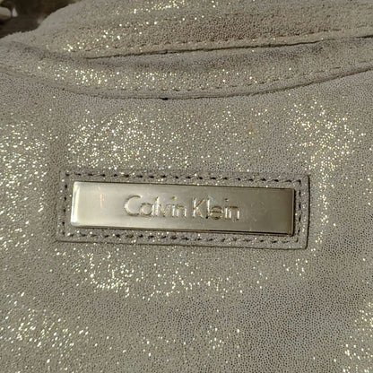 Cream Suede Gold Metallic Calvin Klein Shoulder Bag Double Handle 3 Compartments