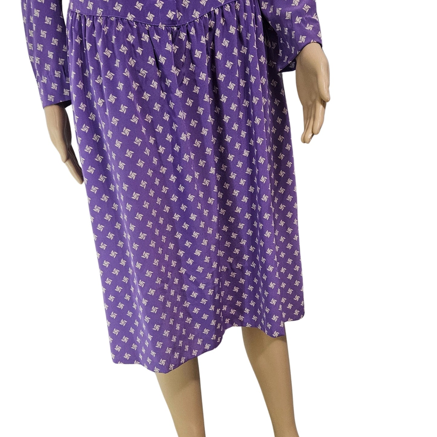 1980s 1990s Purple Puffy Long Sleeve Midi Drop Waist Dress Size 7/8 Petite [Vintage]
