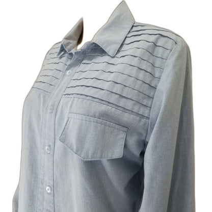 80s Vintage Tapestry Button Up Cowboy Western Style Blue Collar Shirt Size Small