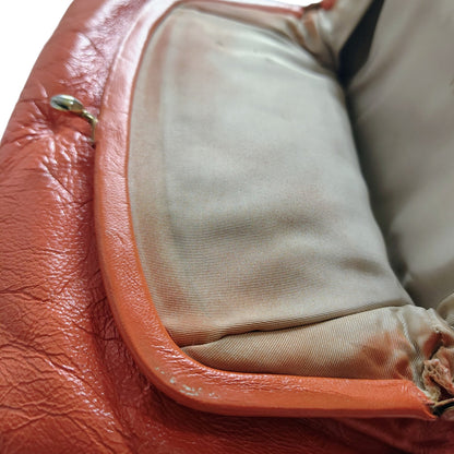 1950s Ingber Orange Genuine Leather Fold Over Clutch Handbag Gold Kiss Closure