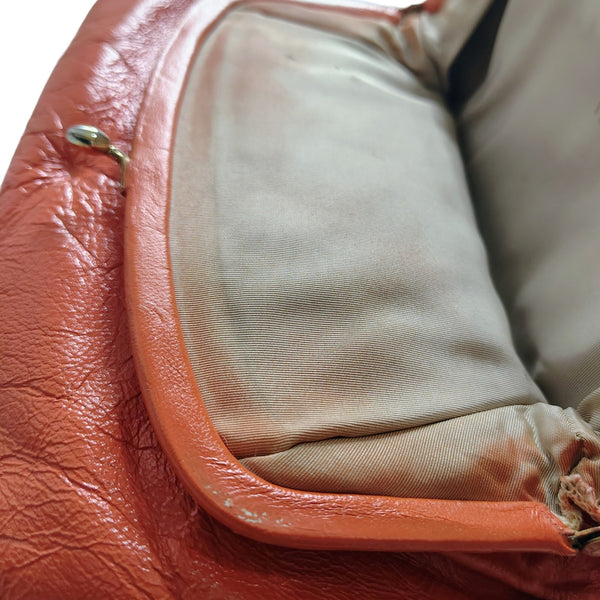 1950s Ingber Orange Genuine Leather Fold Over Clutch Handbag Gold Kiss Closure