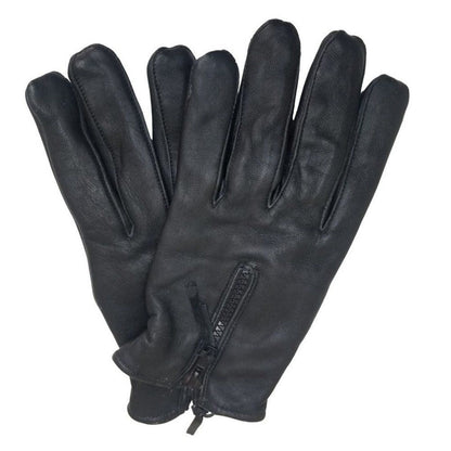 Black Deer Skin Leather Zip + Elastic Wrist Lined Gloves Size Men's Medium