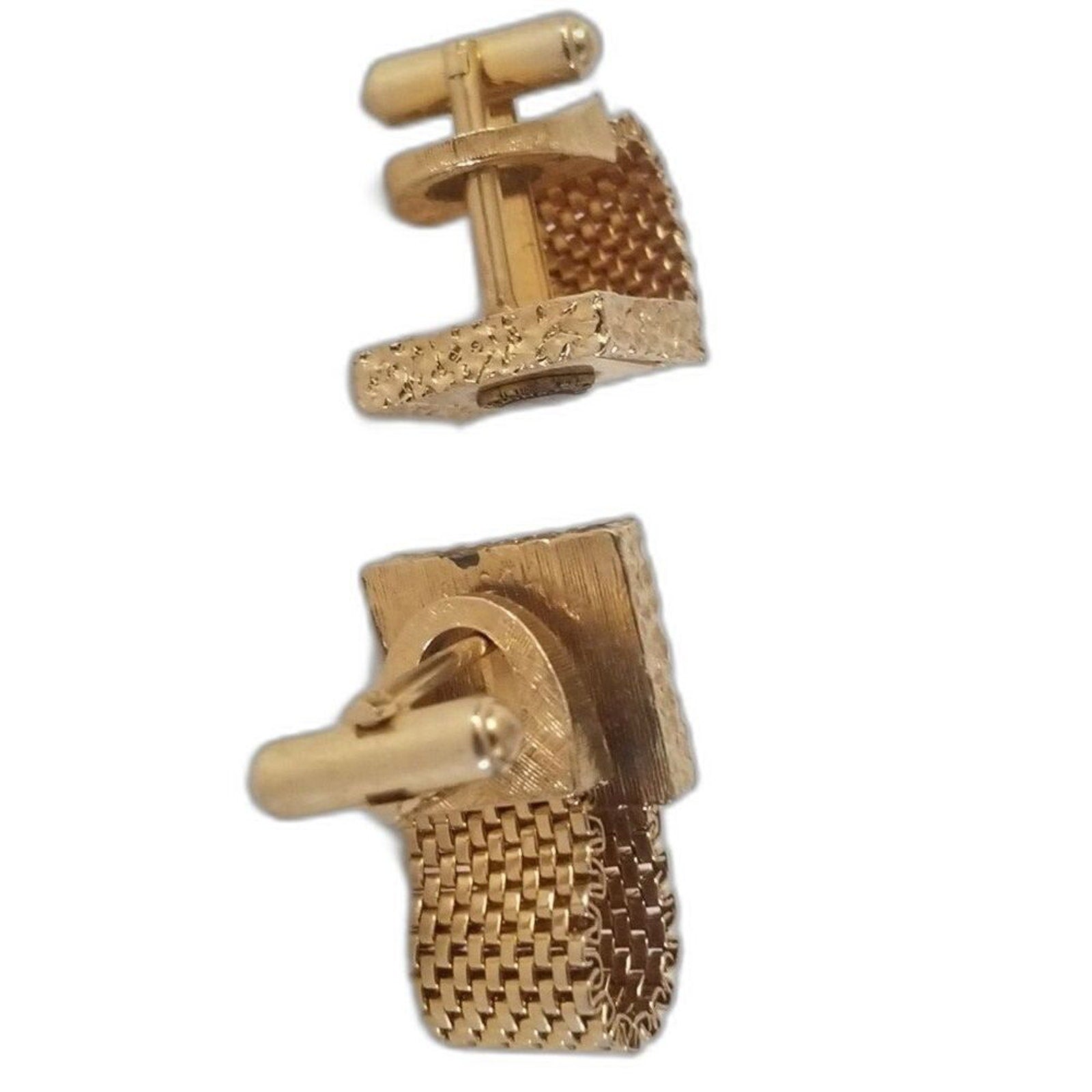 Lions International Mesh Wrap Around Gold Square Logo Cufflinks [Vintage]