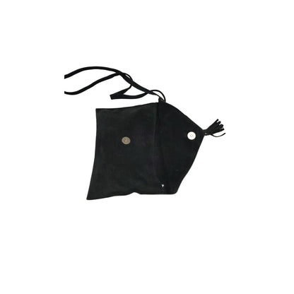 Black Suede Crossbody Envelope Handbag Tassel Magnetic Closure Fold Over Top