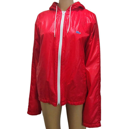 80s Red Izod Lacoste Nylon Windbreaker Jacket Terry Cloth Zip Up Hoodie [Vintage]