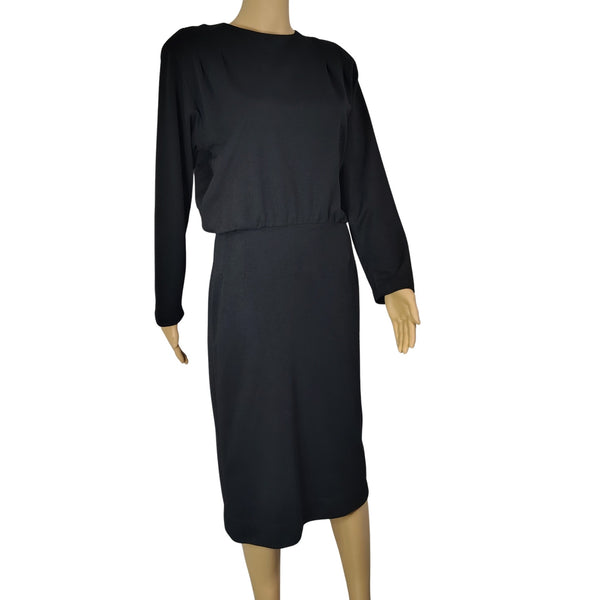 1960s Mod MCM Black Long Sleeve High Neck Pencil Skirt Dress Back Buttons Size Small [Vintage]