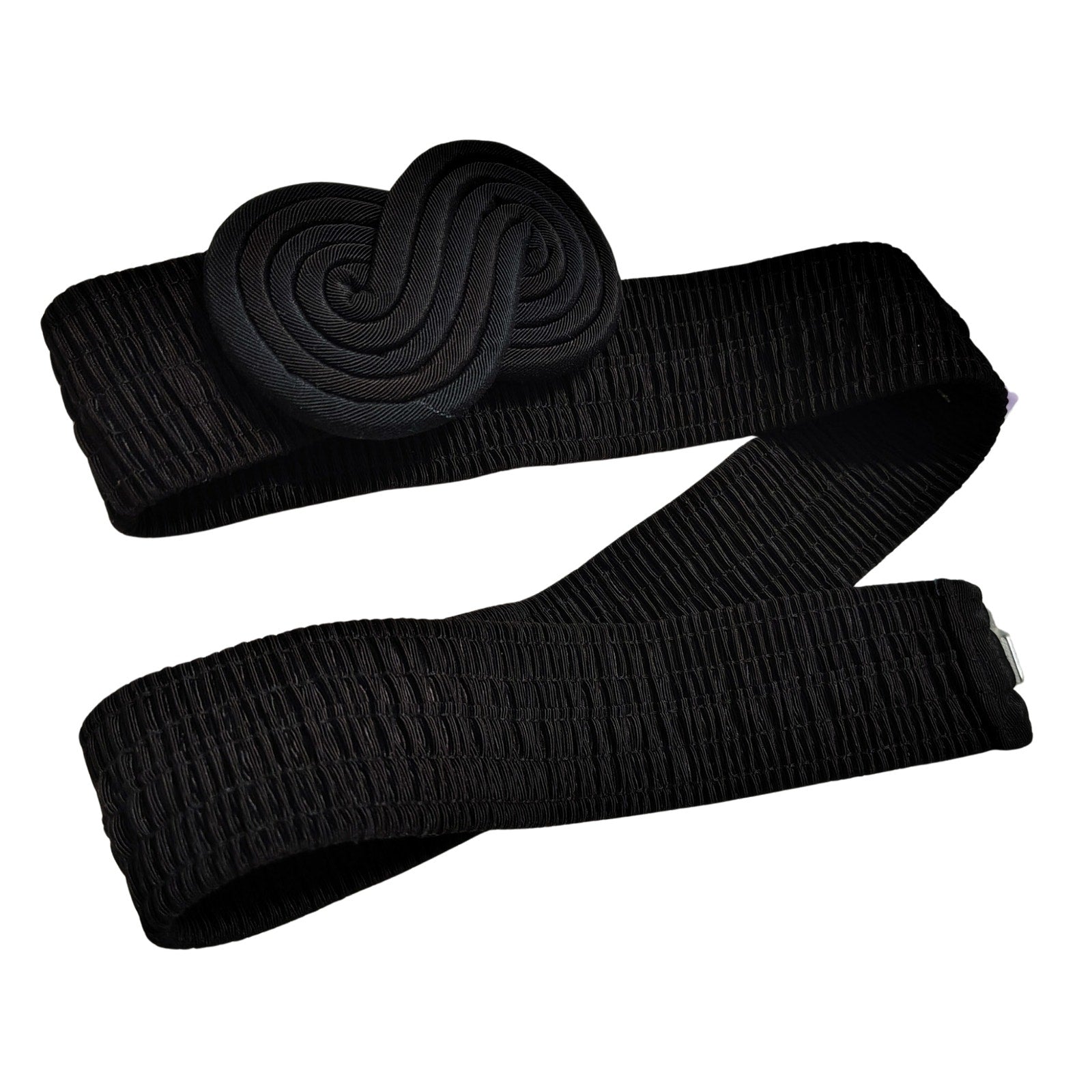 1980s Black Fabric Unity Belt Buckle Elastic Stretchy Belt 36 Inches [Vintage]