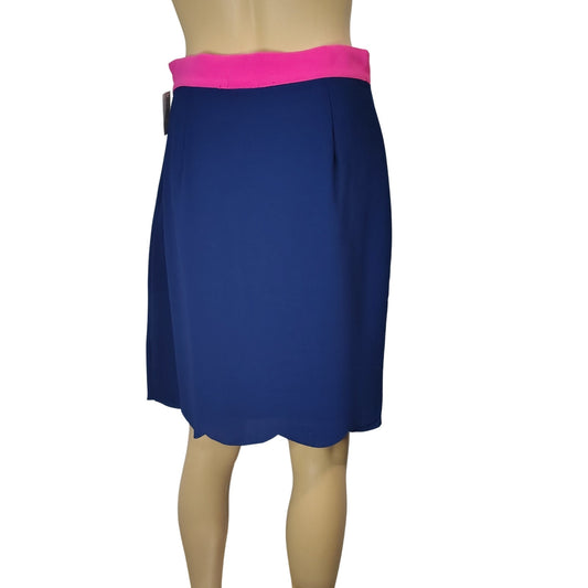 Blue Skirt Hot Pink Waistband Side Zipper Scalloped Hem by Gibson Size Medium