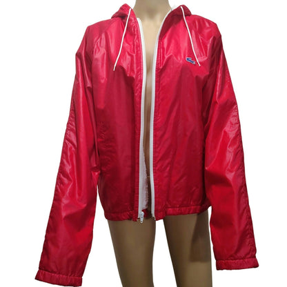 80s Red Izod Lacoste Nylon Windbreaker Jacket Terry Cloth Zip Up Hoodie [Vintage]