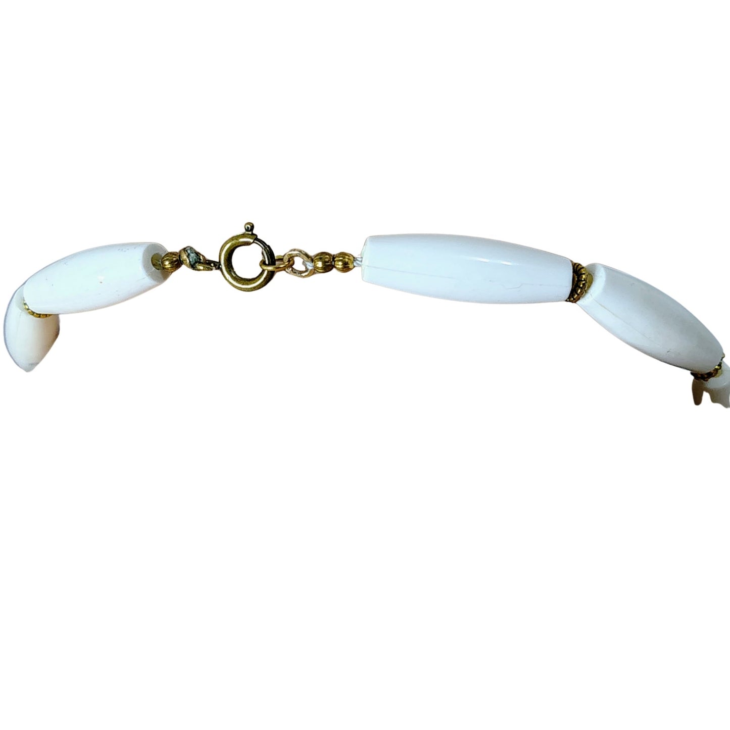 60s Lariat Tie Necklace Black White Oblong Beads Gold Tone Spacers Chain [Vintage]