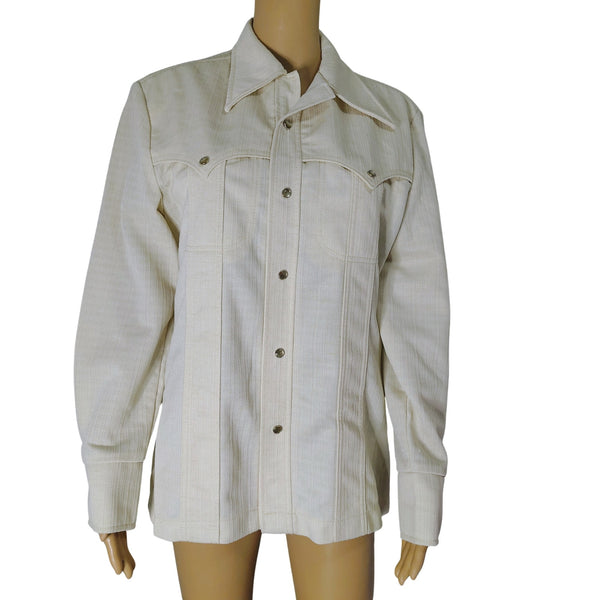 70s Lee Riders Beige Pearl Snap Western Light Weight Jacket Button Up Shirt Shacket Size Medium [Vintage]