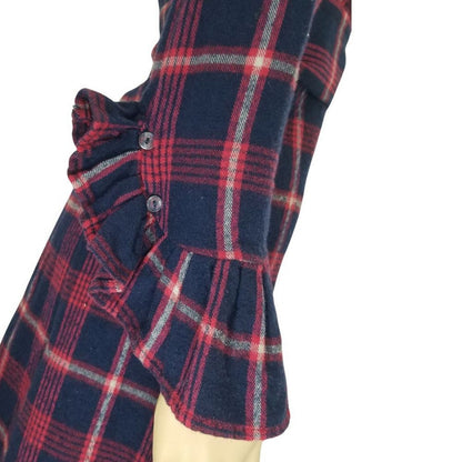 VINTAGE Our Fine Garments by Bell Red Plaid Flannel Button Up Shirt Dress SZ Sm