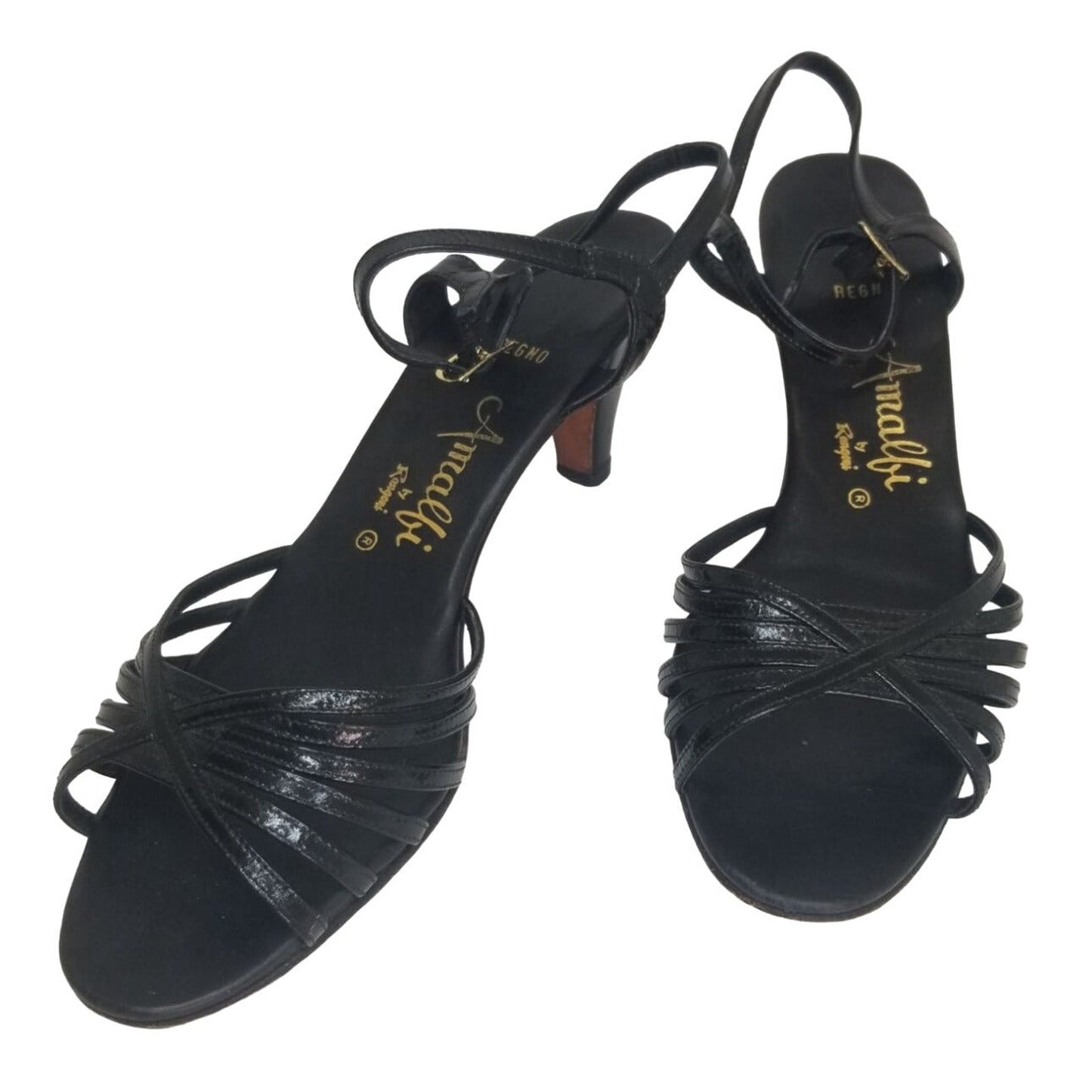 1960s Strappy Leather Bottom Open Toe High Heels Made in Italy Size 7 [VINTAGE]