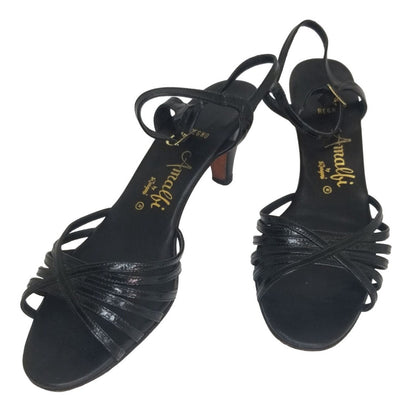 1960s Strappy Leather Bottom Open Toe High Heels Made in Italy Size 7 [VINTAGE]
