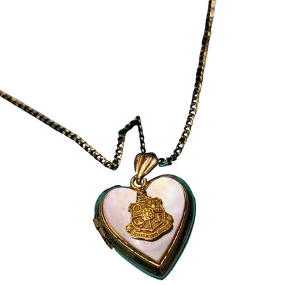 1940s Antique 12k GF Mother Of Pearl Heart Sweetheart Locket Chain Link Necklace [vintage]