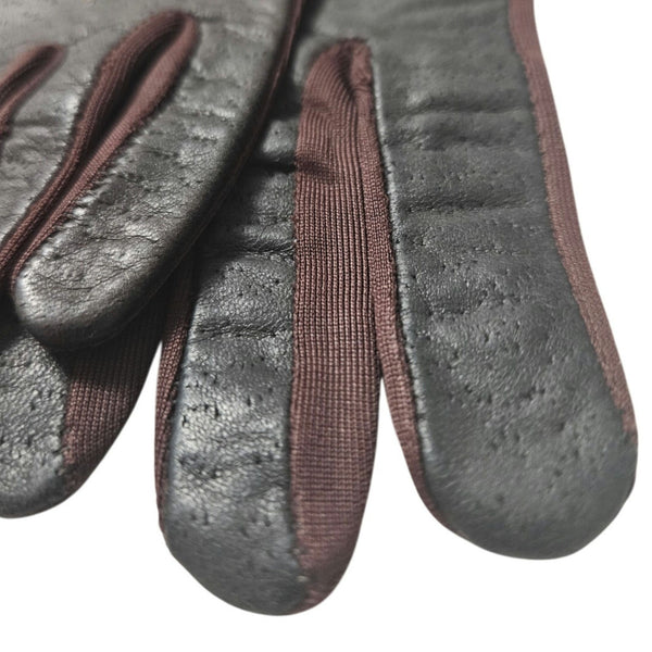 Vintage Brown Leather Top Gloves Polyester Bottom Gently Used Size 7 Womens