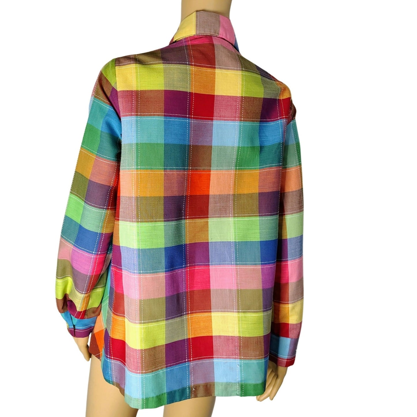 1970s Sears Rainbow Pleated Maternity Button Up Long Sleeve Shirt Size 7/8 [Vintage]