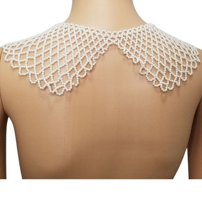 Vintage Faux Mini Multi Size White Pearl Wide Collar Bib Necklace Pearl Button