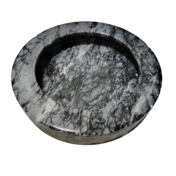 1970s Gray Etched Horses Polished Marble Stone Heavy Large Ashtray Three Holders [Vintage]