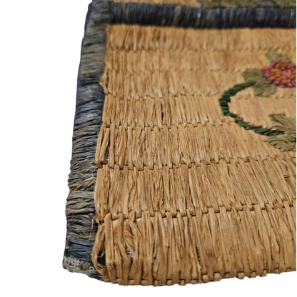 1940s Handwoven Grass Clutch Wallet Bag Floral Motiff Gently Used 8 x 6 Inch