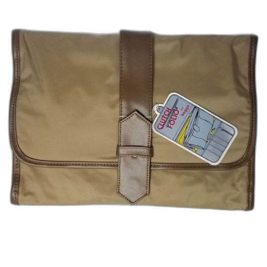 1970s Brown Travel Bag Water Resistant Plastic Maxi Clutch Folio Toiletry Bag [Vintage]