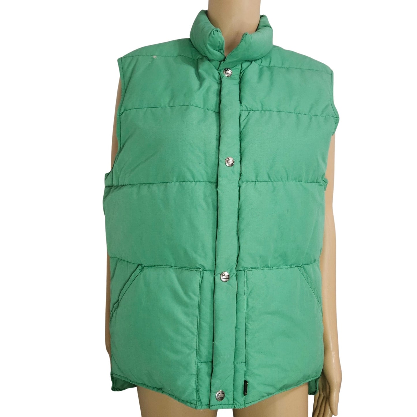 1980s Woolrich Insulated Kelly Green Yellow Goose Down Puffer Vest Size Medium [Vintage]