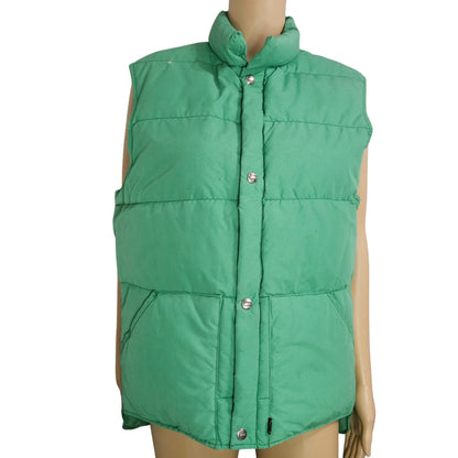 1980s Woolrich Insulated Kelly Green Yellow Goose Down Puffer Vest Size Medium [Vintage]