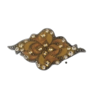 1960s Vintage Enamel Crystal Adorned Floral Yellow Wide Silver Tone Brooch