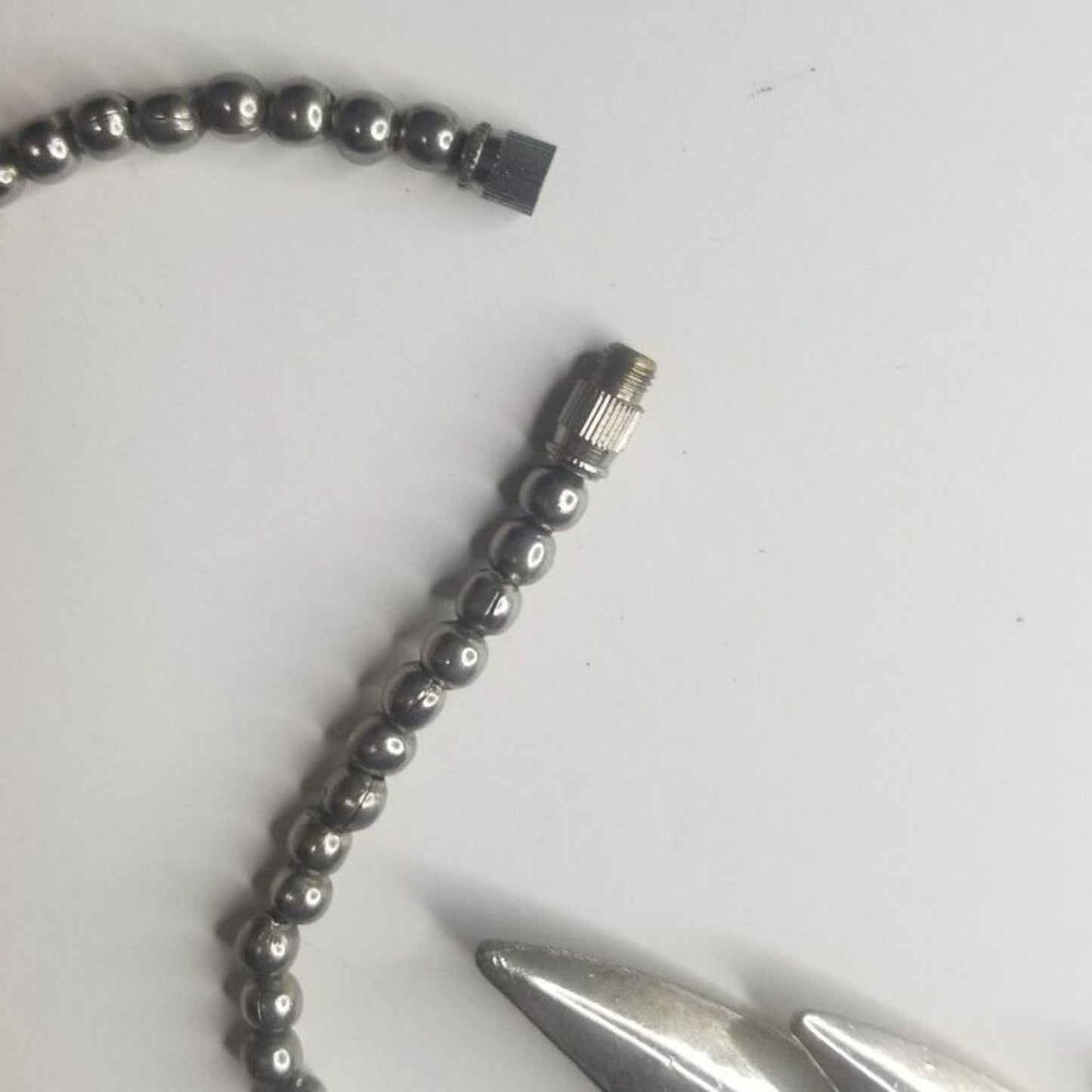 80s Vintage Silver Tone Stacked V Shape Serpentine Statement Ball Chain Necklace