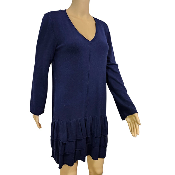 Style & Co. Knit Tunic Top Short Mini Vneck Navy Blue Drop Ruffle Hem Dress SZ M