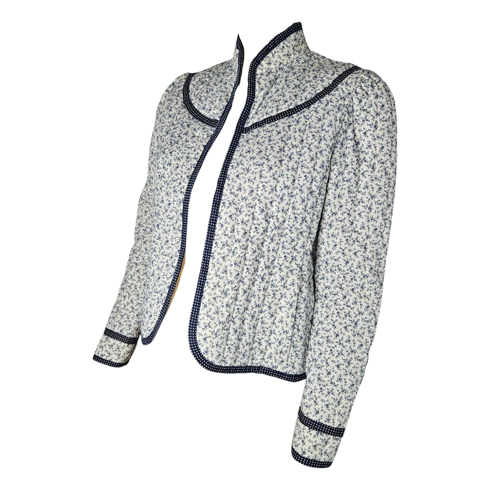 1970s Jessicas Gunnies Blue White Floral Quilted Blazer San Francisco Size Small