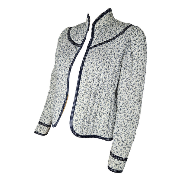 1970s Jessicas Gunnies Blue White Floral Quilted Blazer San Francisco Size Small