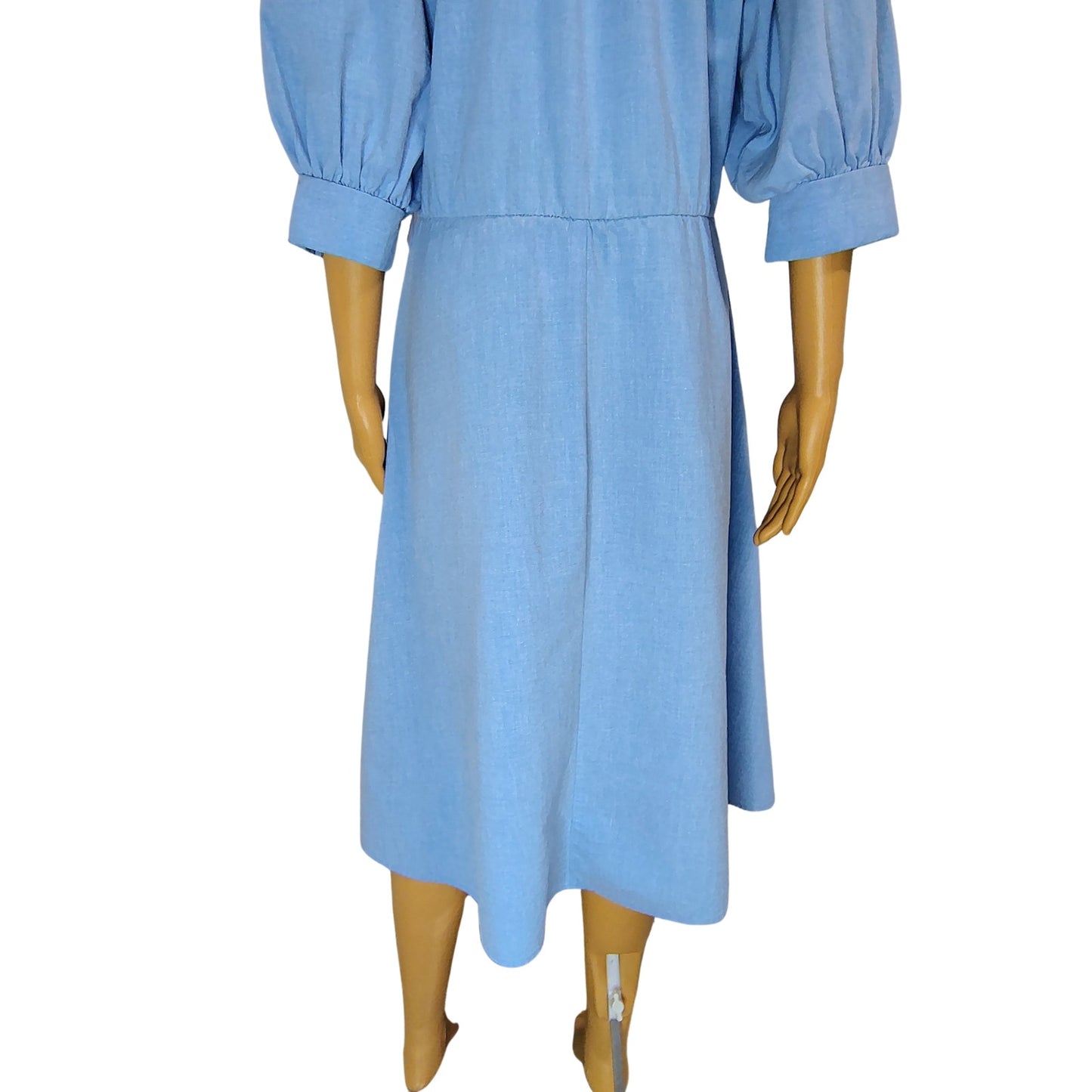 1990s Blondie Me Blue Jean Puffy Sleeve Fit Flare Dress Size Large Y2K [Vintage]