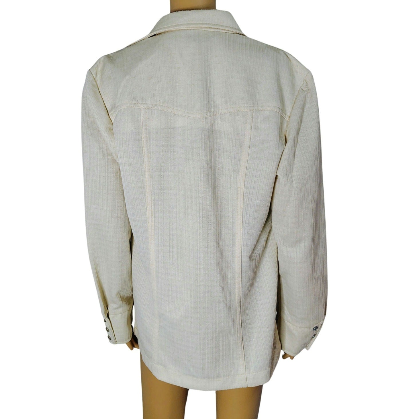 70s Lee Riders Beige Pearl Snap Western Light Weight Jacket Button Up Shirt Shacket Size Medium [Vintage]