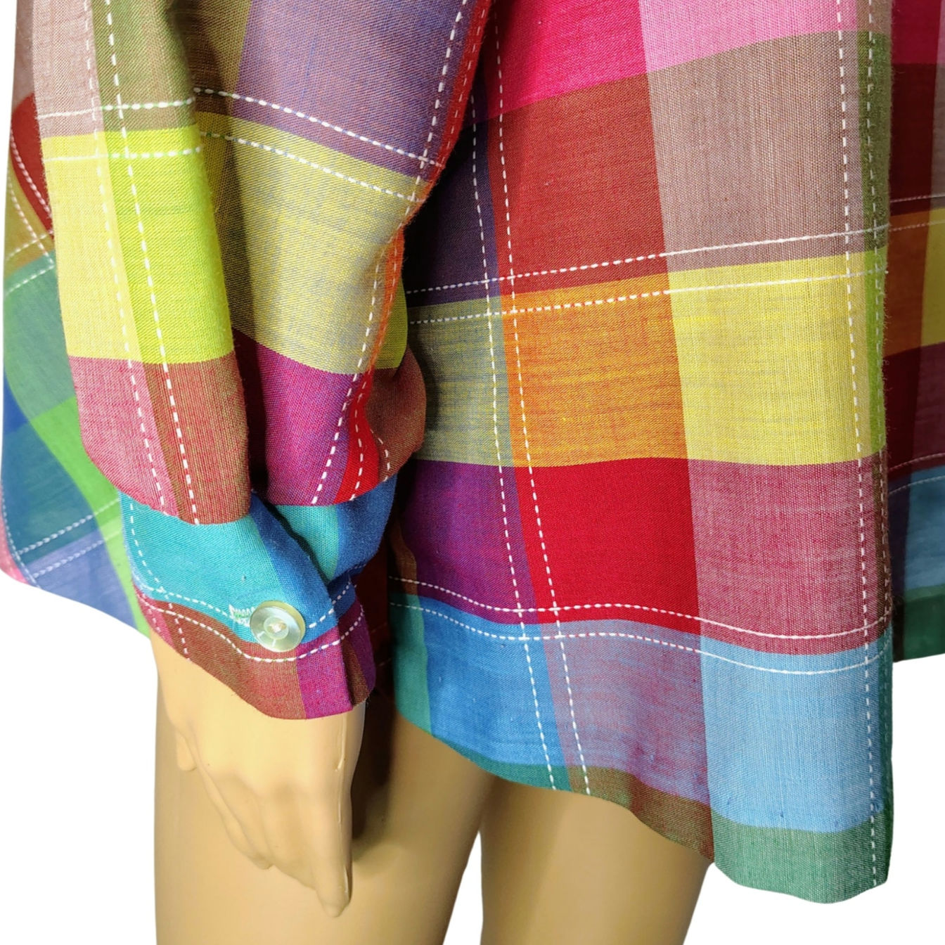 1970s Sears Rainbow Pleated Maternity Button Up Long Sleeve Shirt Size 7/8 [Vintage]