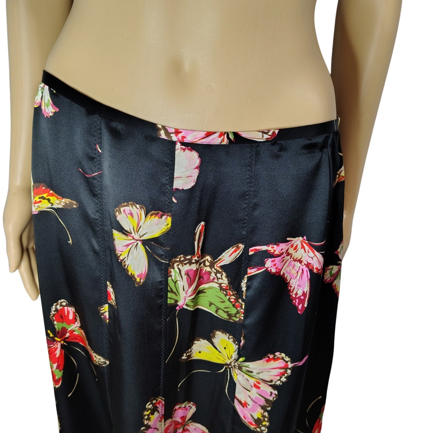 100% Silk Butterfly Print Pink Black Gerard Darel A Line Skirt Size 6 US 42 EU