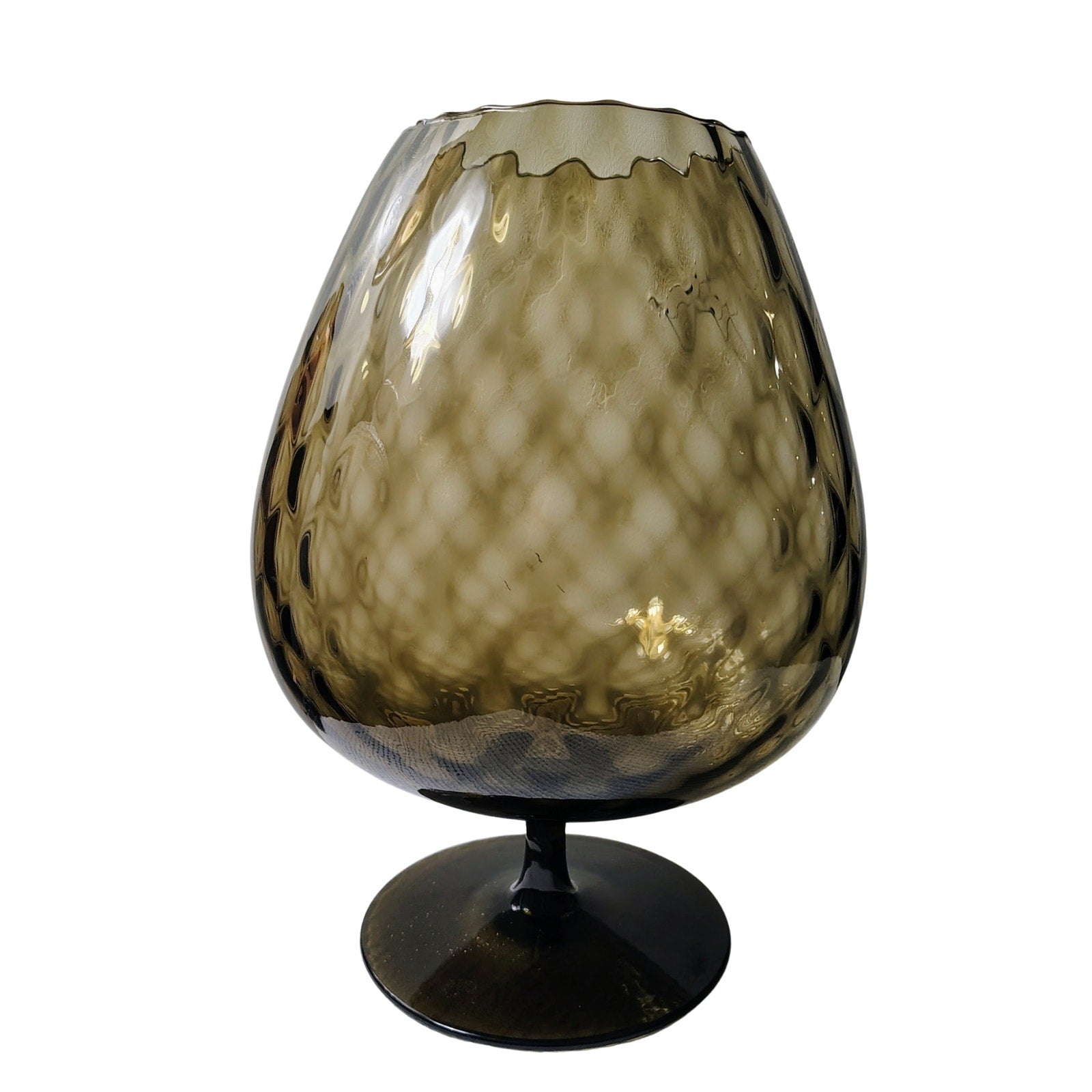 1950s Rare Black Glass MCM Mid-Century Modern Huge Base Optical Vase Empoli Italy [Vintage]