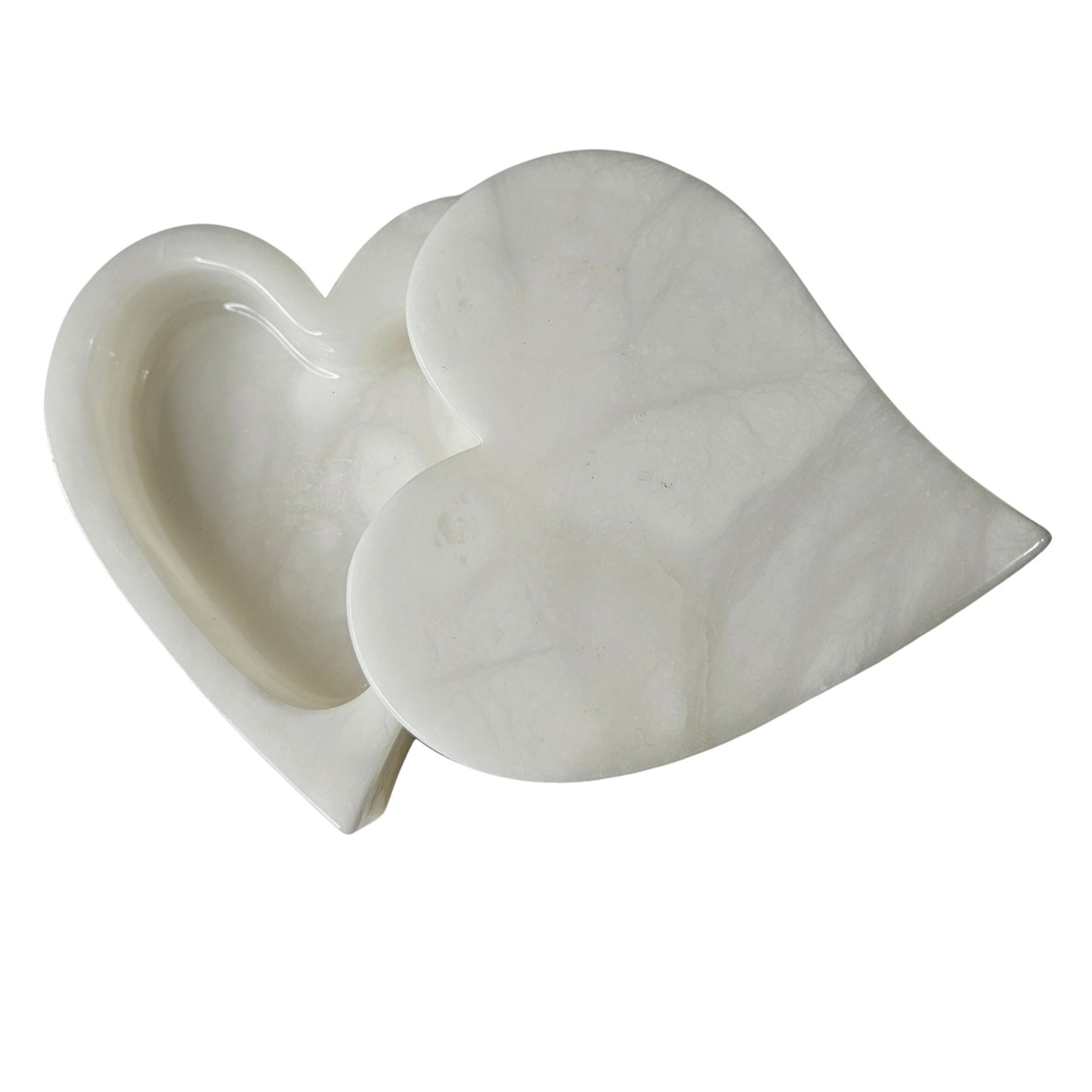 Off White Ducceschi Genuine Alabaster Trinket Dish Heart Keepsake Box Swivel Top