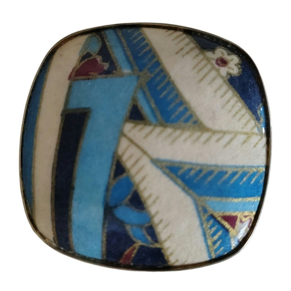 1990s Abstract Graphic Design Square Enamel Brooch Encased in Metal [Vintage]