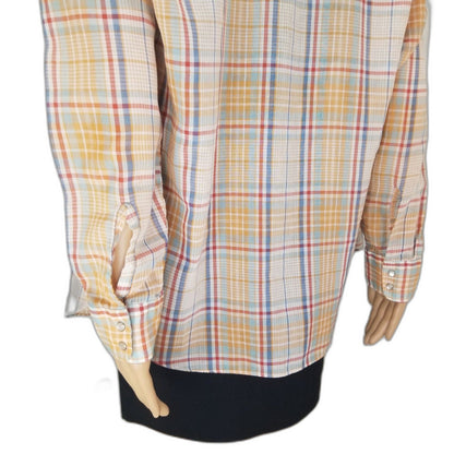 1970s Levi's Western Cowboy Button Up Shirt Big E White Tab Plaid Size Medium [Vintage]