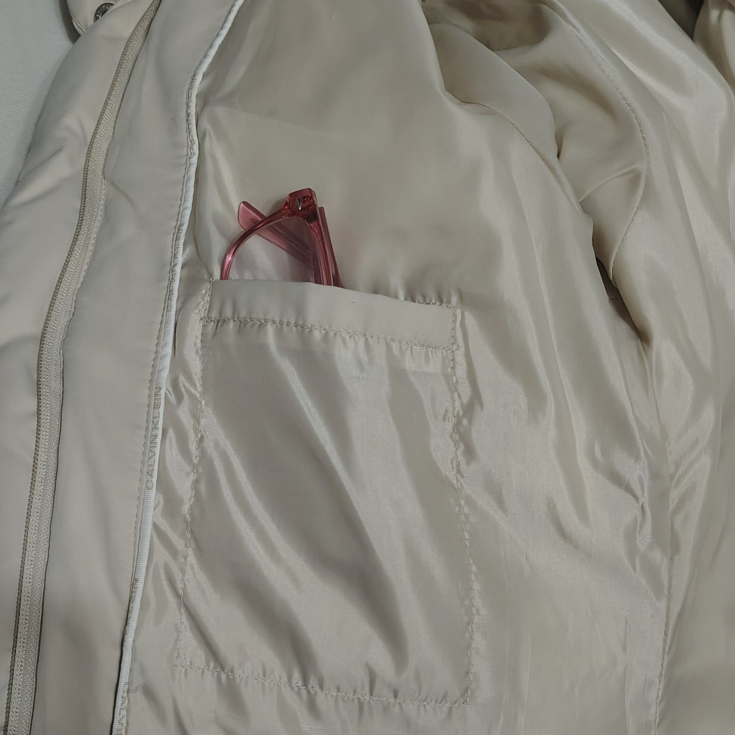 Calvin Klein Beige Performance Women's Puffer Coat Jacket Rollaway Hood Size Medium