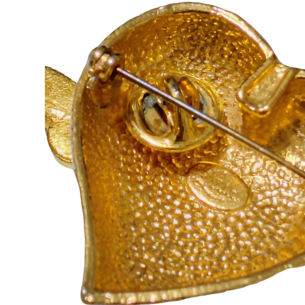 1970s Lisa Heart Brooch Removable Butterfly Lapel Pin Metal Alloy Enamel [Vintage]