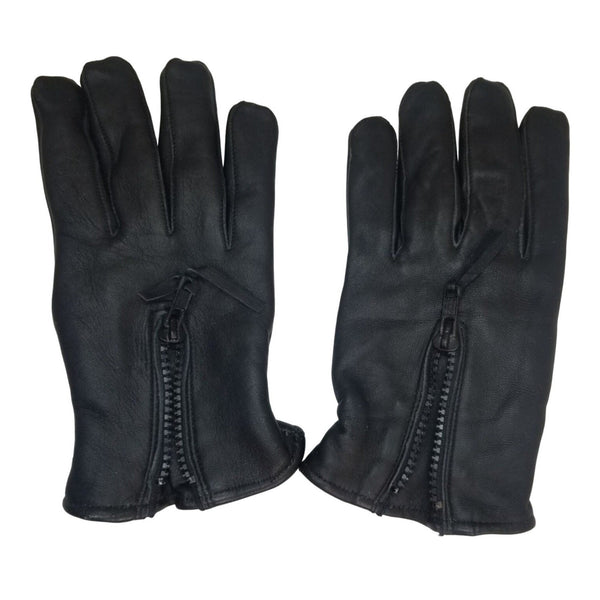 Black Deer Skin Leather Zip + Elastic Wrist Lined Gloves Size Men's Medium