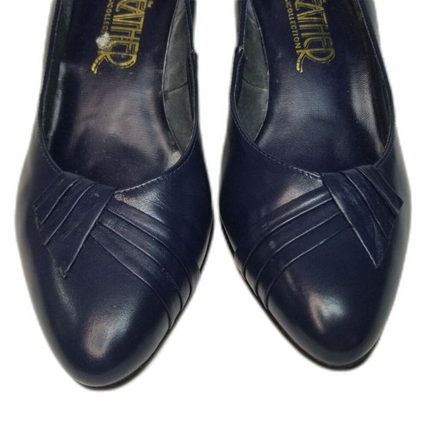 1980s Blue Leather Pump Heels Round Pointy Toe Size 6.5 Gently Used [Vintage]