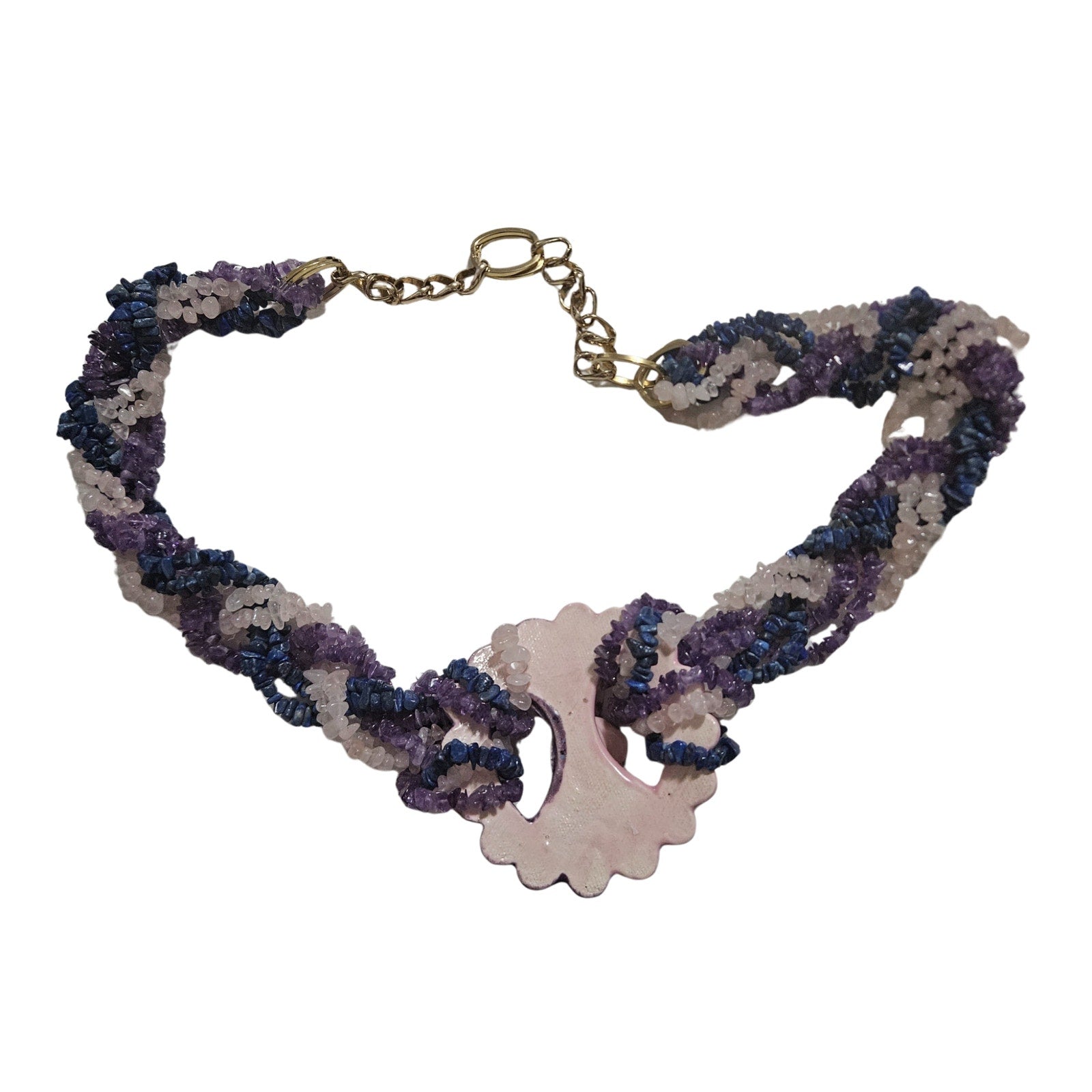 Purple Amethyst Lapis Lazuli Rose Quartz Belt Pottery Belt Buckle [Vintage]