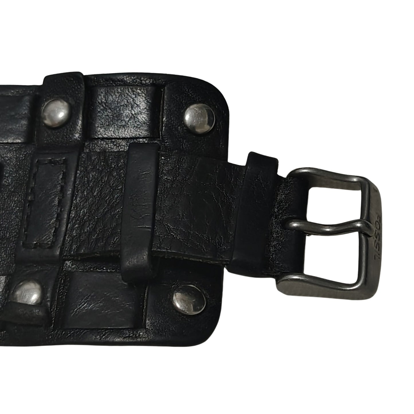 1990s Black genuine leather cuff-style Fossil Watch Band "Bund" strap or "cuff" [Vintage]
