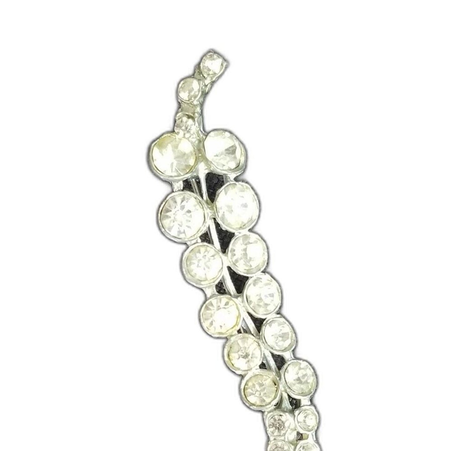 Vintage Crystal Pepper Brooch Pin 2 Rows Shiny Varying Size Rhinestones Silver